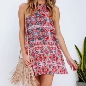 Lulus Aline shift dress high neck red pasiley XS